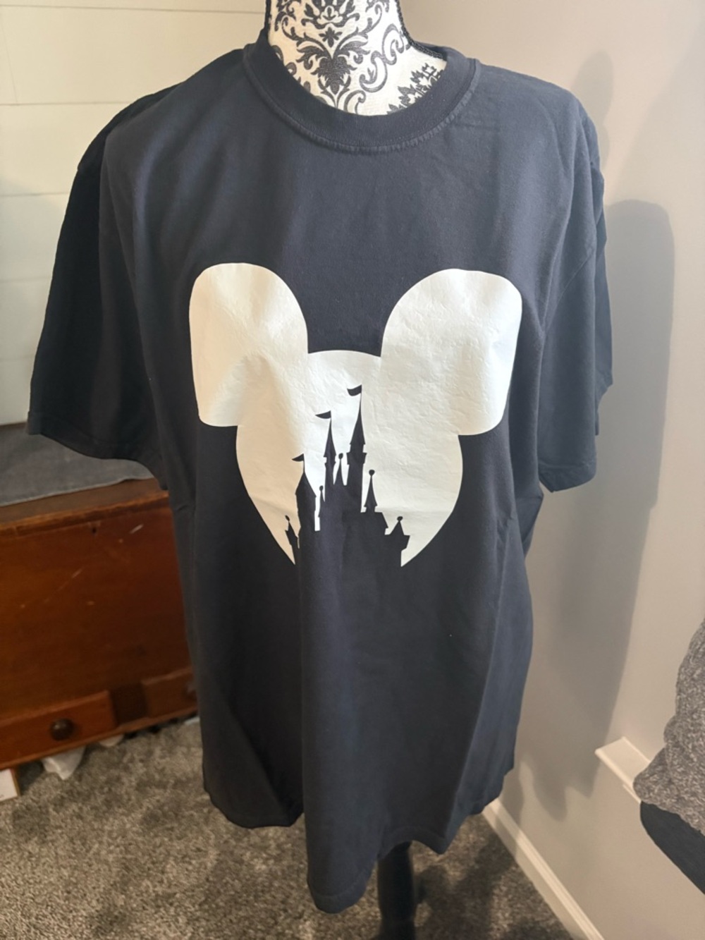 Black Graphic Tee with Castle Mickey Mouse